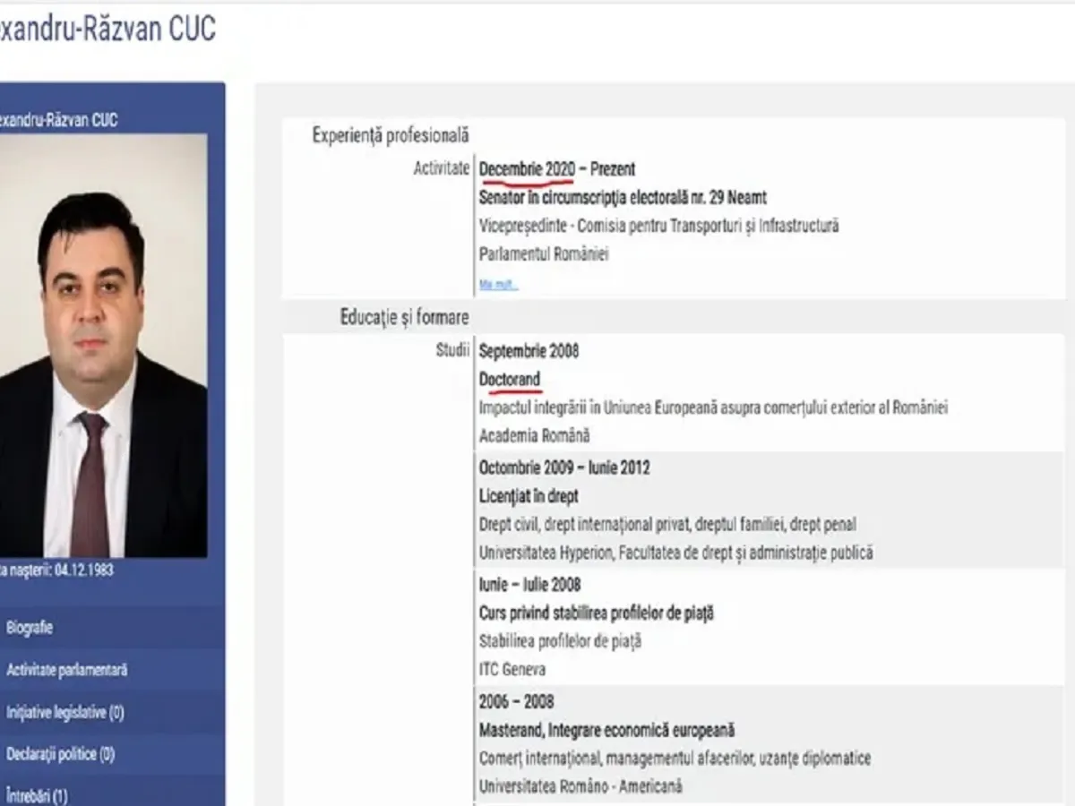 Declarație avere Răzvan Cuc - Foto: senat.ro