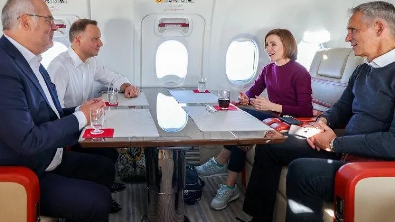 Maia Sandu, spre New York, în avion cu președintele Poloniei, al Estoniei și cu secretarul NATO - FOTO: FB
