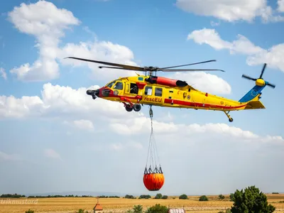 Elicopterul Black Hawk din România în misiune de stingere a incendiilor în Serbia - Foto: DSU