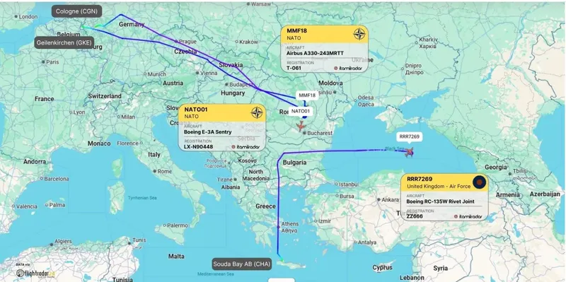 Operațiuni NATO deasupra Rom&acirc;niei, la Marea Neagră, două zile consecutiv - Foto: ItaMilRadar