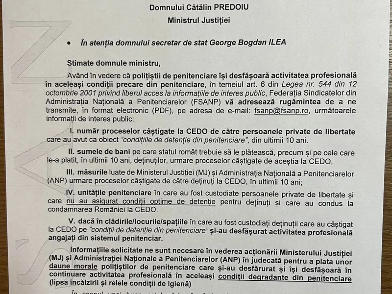 Polițiștii dau în judecată Ministerul Justiției pentru condițiile din penitenciare