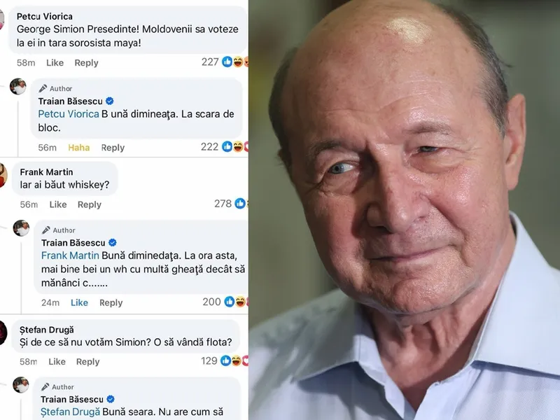 Replici spumoase ale lui Traian Băsescu către fanii lui Simion: Președinte la scara de bloc. Ce a spus despre flotă Foto: colaj Facebook/ INQUAM Photos George Călin