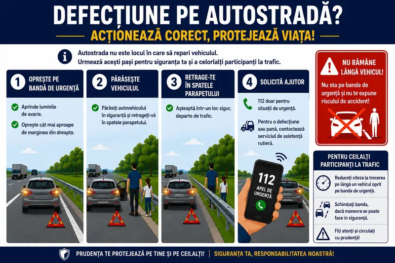 Oprirea mașinii pe autostradă este extrem de periculoasă, at&acirc;t pentru ocupanți, c&acirc;t și pentru ceilalți participanți la trafic - Foto: Facebook / DRDP Timişoara