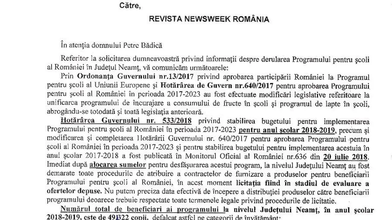 Răspunsul autorităților din Neamț