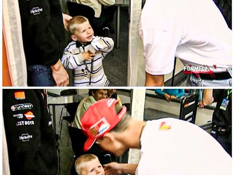 Imaginea cu Michael Schumacher și „bebe-Max” la boxe nu are nevoie de nicio descriere. / Foto: ESPN, Twitter