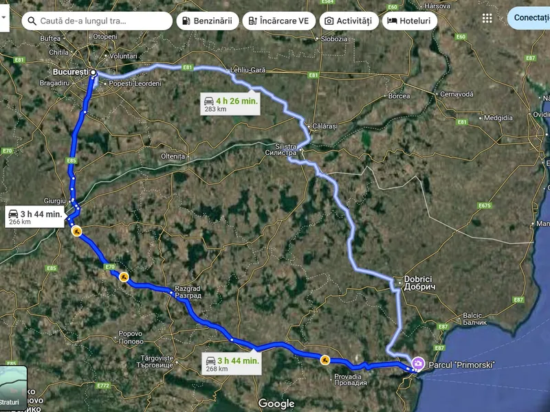 Trenurile CFR „zboară” către Bulgaria și Turcia: Varna – 11h, Istanbul – 24h. Cu mașina, 4h sau 9h - Foto: Google Maps