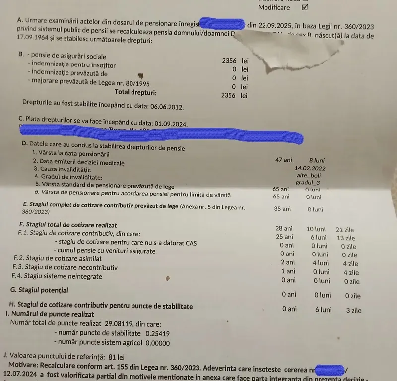 Decizie mica recalculare - Foto: Casa de Pensii