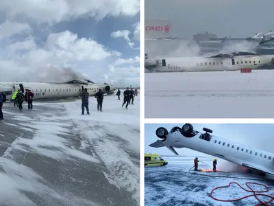 Accident aviatic în Canada. Un avion cu 80 de pasageri s-a răsturnat pe aeroportul din Toronto - Foto: X - Colaj foto