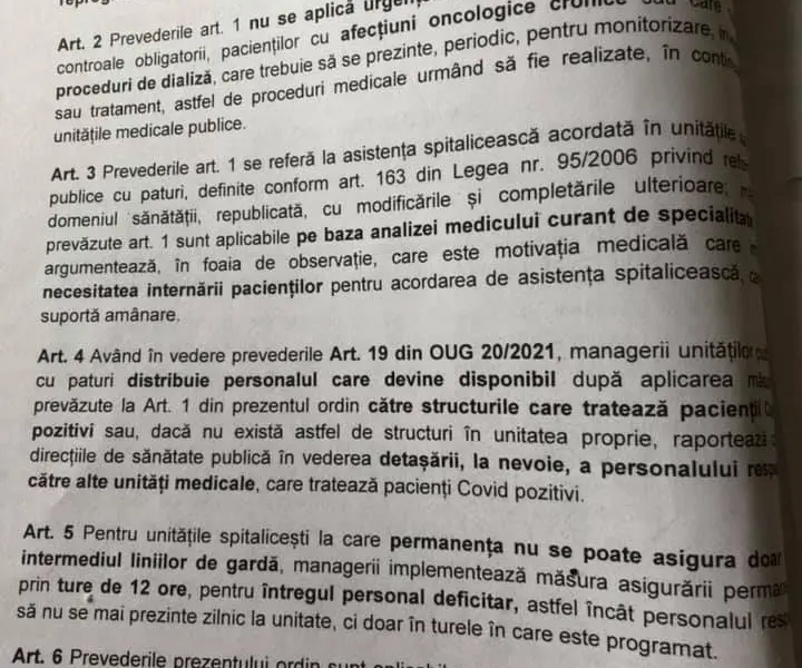 Ce conține Ordinul lui Raed Arafat prin care sunt suspendate operațiile și internările în spitalele de stat, ordin care nu a fost făcut public nicăieri