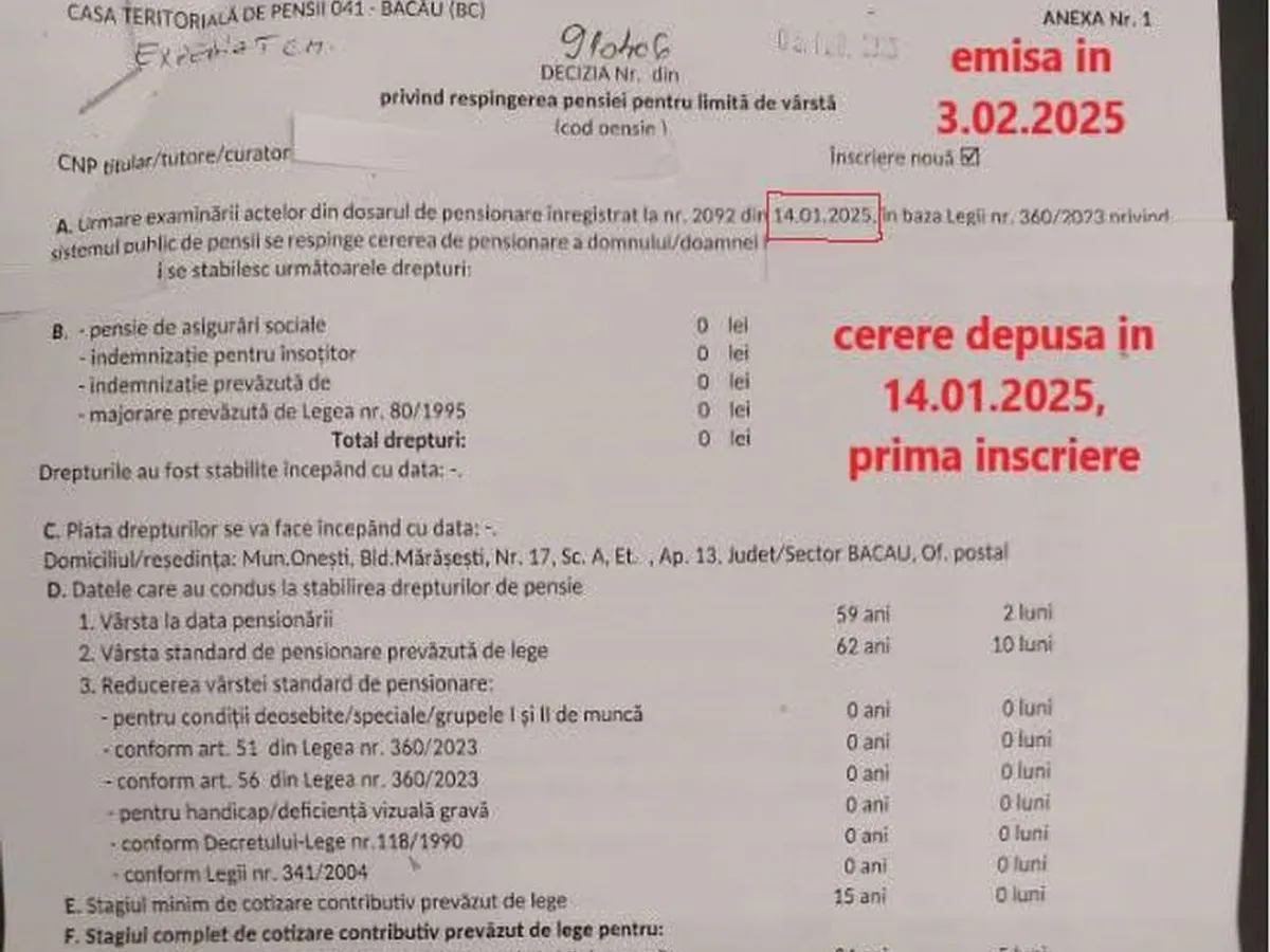 foto: Cerere depusă la casa de pensii
