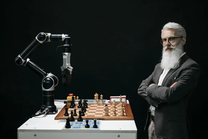 Bărbat cu barba albă juc&acirc;nd şah cu robotul - Foto: Pexels/Pavel Danilyuk