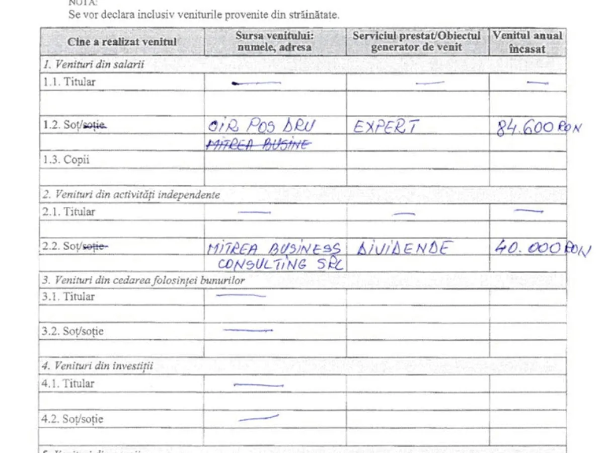 Veniturile Dumitrinei Mitrea, inexistente în declarația de avere de pe site-ul Camerei Deputaților.