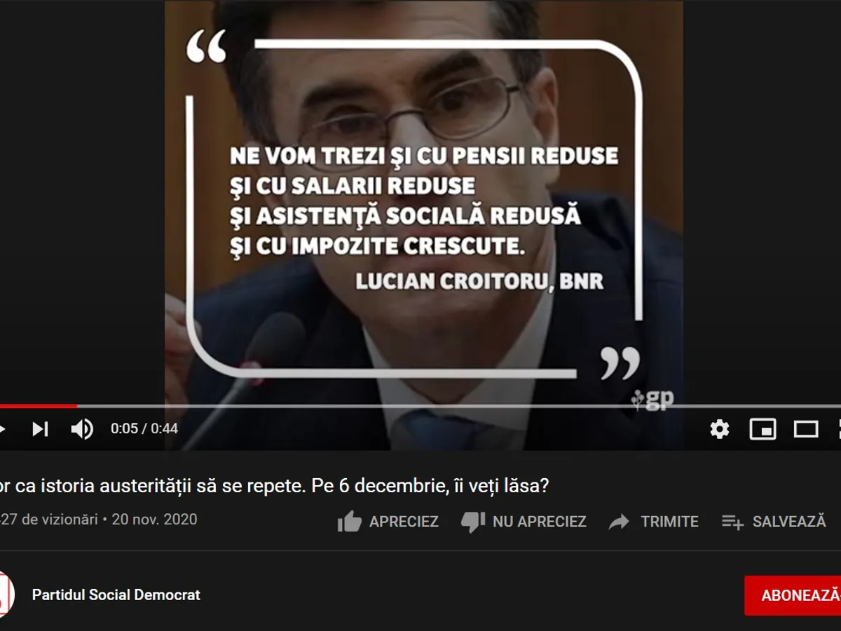 Captură video din spotul de campanie al PSD, la care face referire comunicatul Băncii Naționale a României. Sursa: YouTube