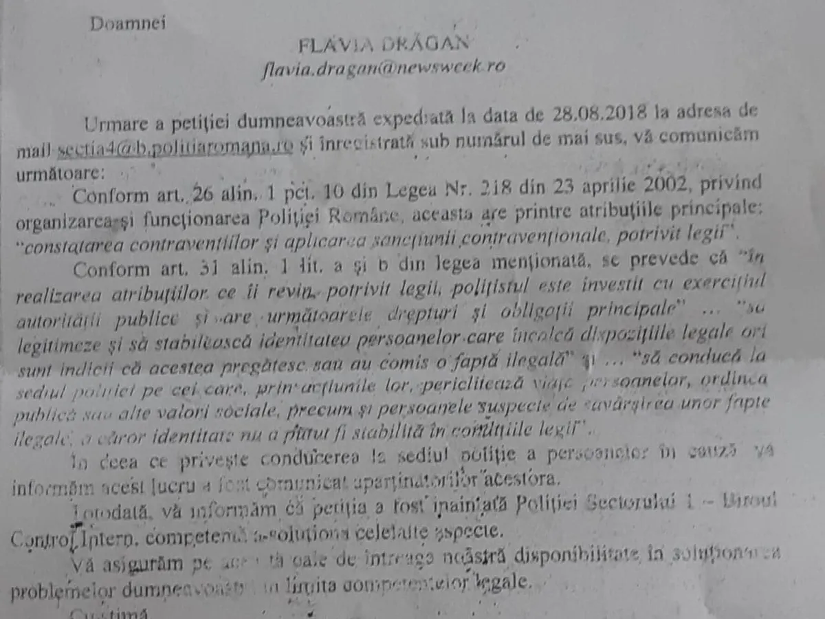 Răspunsul Secției 4 Poliție