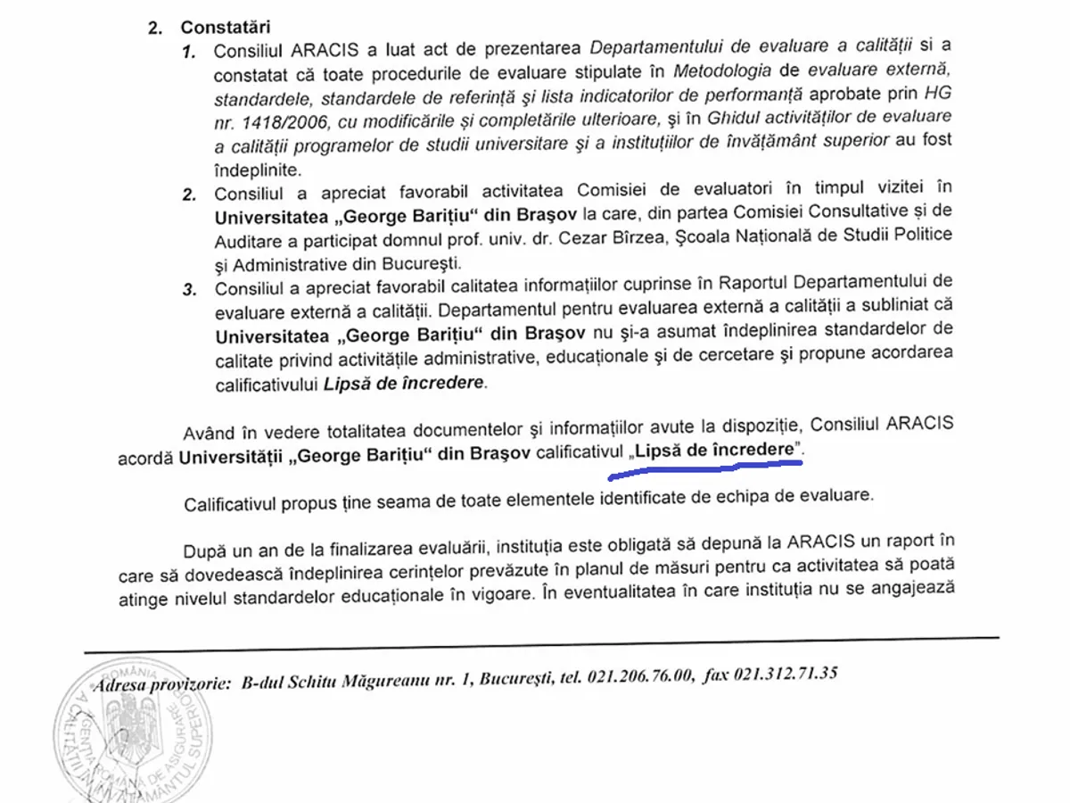 Evaluare Universitatea „George Barițiu” - Foto: Arhiva