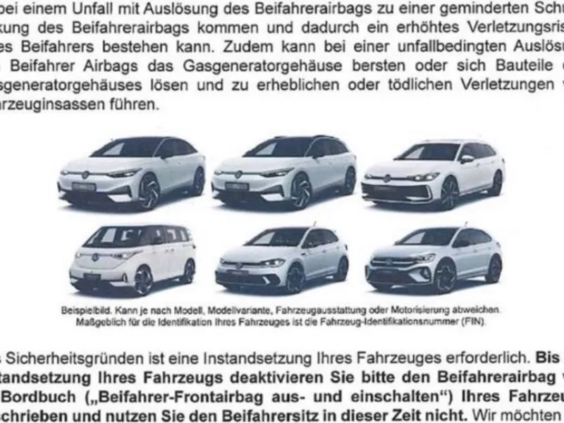 Ai unul dintre aceste 6 modele Volkswagen? Nu mai folosi scaunul din dreapta față. E pericol! - Foto: autobild.de