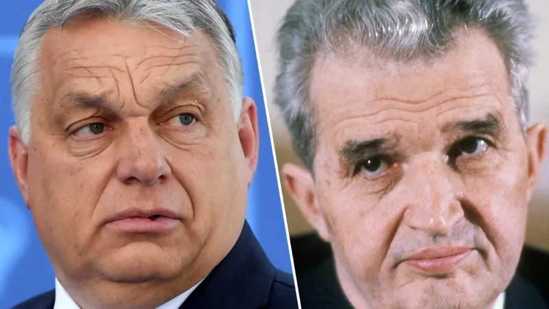 Viktor Orban și Nicolae Ceușescu, doi dictatori ai Estului Europei/ Colaj: Haaretz/ Foto: Bertrand Guay, AP