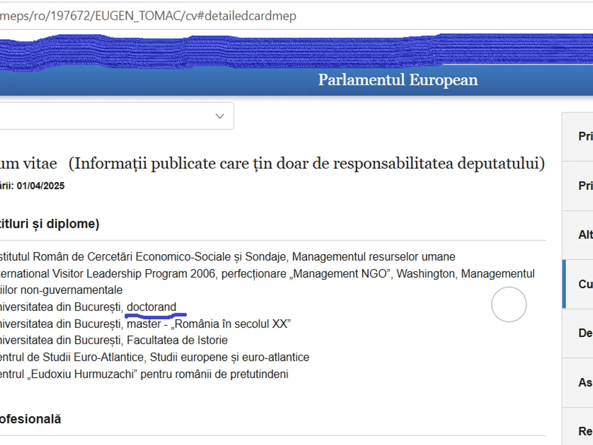 CV Eugen Tomac depus la Parlamentul European - Foto: Parlamentul European