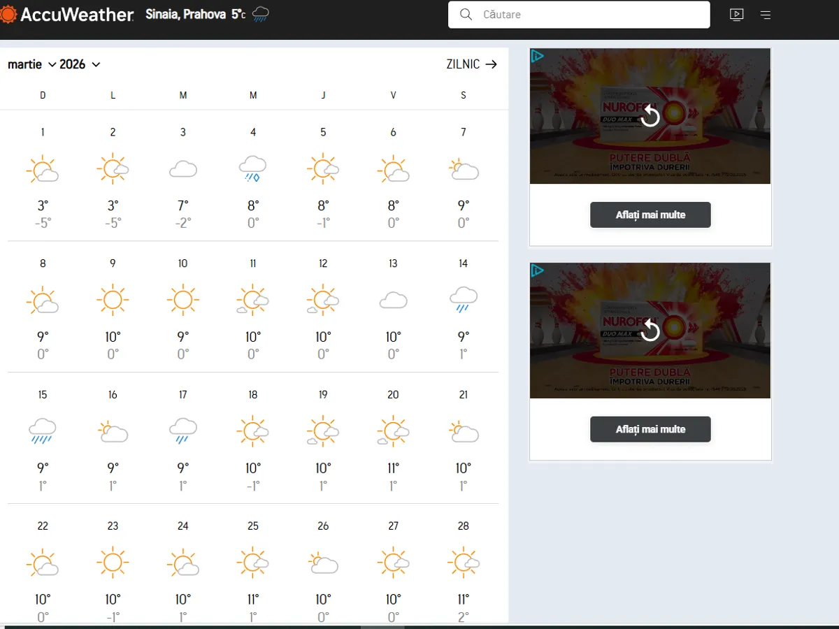 Vremea Sinaia - Foto: Accuweather