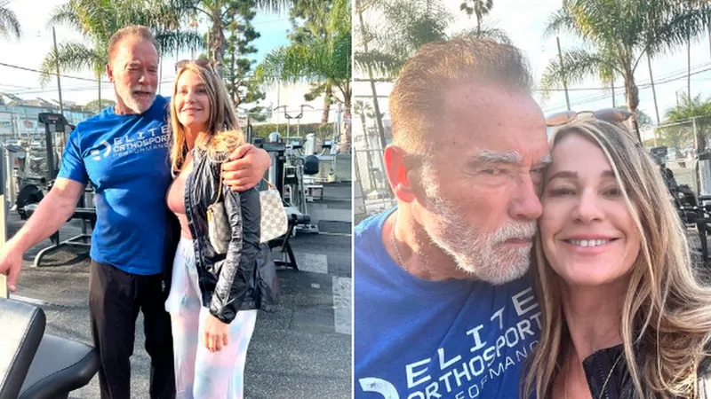 Nadia Comăneci și Arnold Schwarzenegger, la sala de sport. / Foto: Twitter/Nadia Comăneci