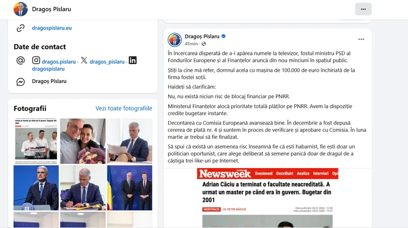 Postare Păslaru - Foto: FB