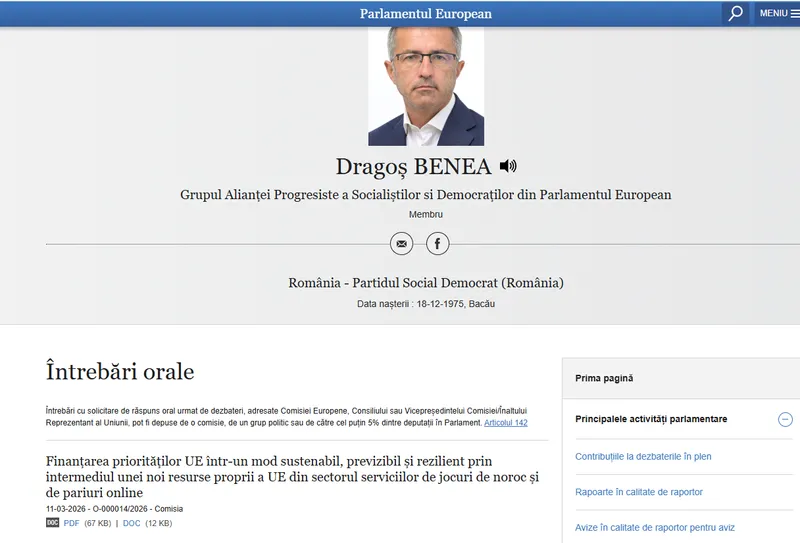 Dragoș Benea, contribuții - FOTO: Parlament European