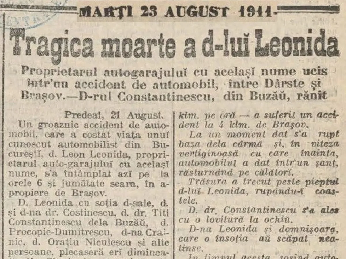 ziar 1911 cu articolul despre acidentul mortal