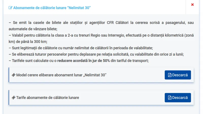 Abonamente CFR Călători / Foto: captură ecran
