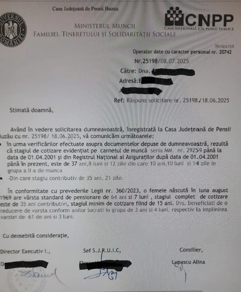 cerere pensionar