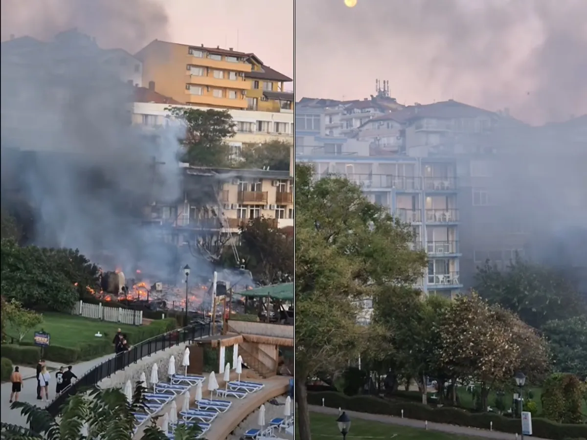 VIDEO Incendiu de amploare la Sozopol, Bulgaria. Turiști evacuați din hoteluri, după ce flăcările s-au extins