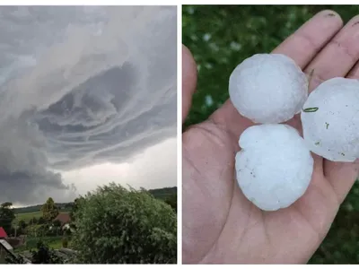 Vremea a făcut ravagii în nordul României! Nori cu aspect de tornadă și grindină cât o minge de golf - Foto: Facebook