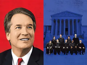 Audierile în urma nominalizării judecătorului Kavanaugh au început pe 4 septembrie. Dacă este confirmat, se va alătura (de la stânga la dreapta) judecătorilor Ginsburg, Kagan, Alito, Roberts, Sotomayor, Thomas, Gorsuch şi Breyer.