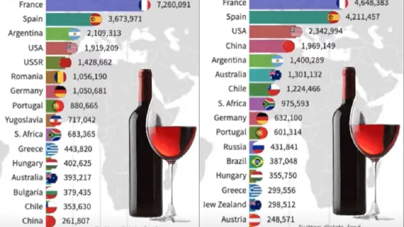 Graficele cu țările producătoare de vinuri din lume Foto: captură World of Statistics/Youtube