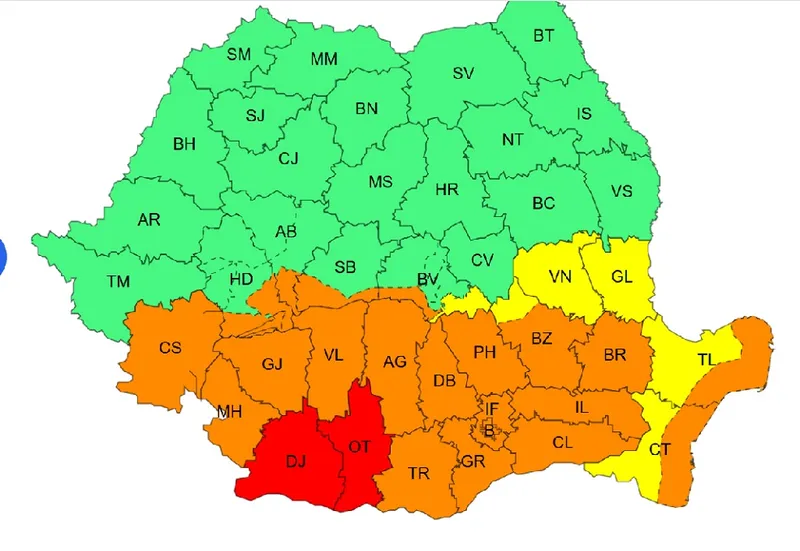 Hartă Meteo - Foto: ANM