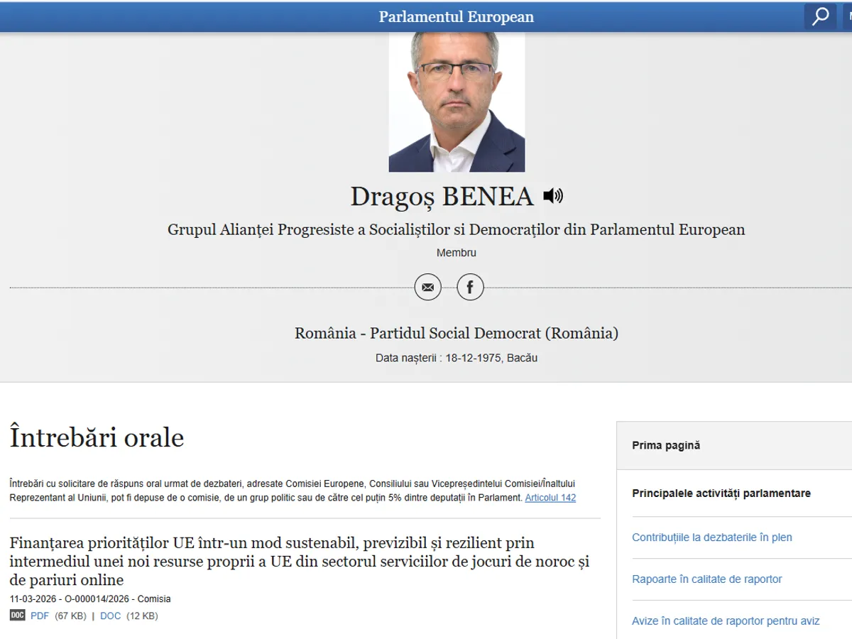 Dragoș Benea, contribuții - FOTO: Parlament European