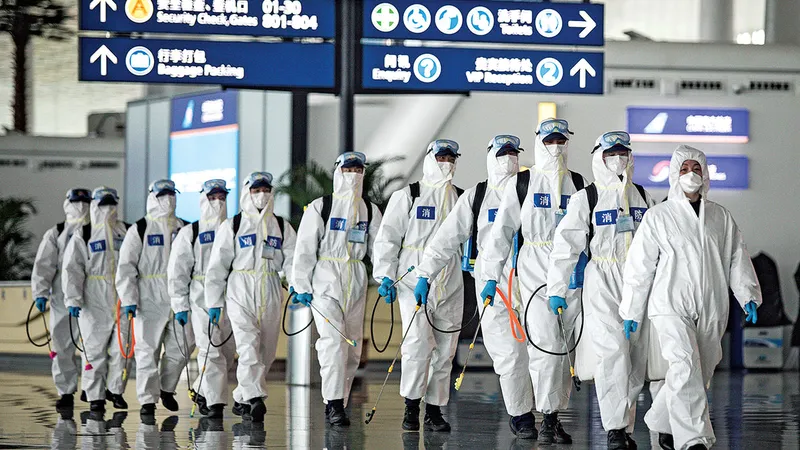 PREVENIRE Regimuri de dezinfecție precum acesta de la aeroportul Wuhan din China în aprilie 2020 erau comune la începutul pandemiei COVID-19, când se credea că virusul se transmitea în principal prin contact cu suprafețe infectate