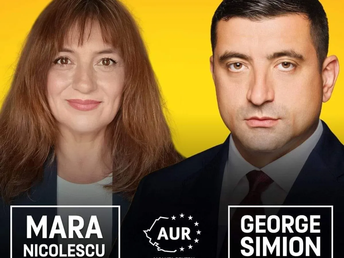 Mara Nicolescu, afiș electoral alături de George Simion. Sursă foto: FB
