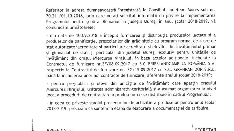Răspunsurile comunicate către Newsweek România privind situația Programului pentru Școli ale autorităților județene din Mureș ...