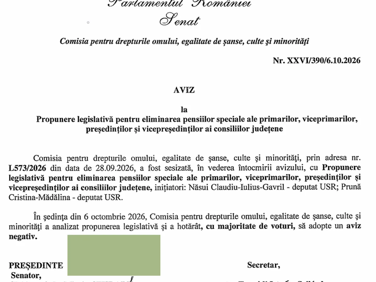 Comisia pentru drepturile omului, aviz negativ pentru eliminarea pensiilor speciale ale primarilor - Foto: Arhiva