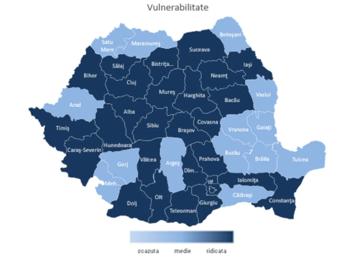 Harta vulnerabilității la COVID.  Sursa: INSP