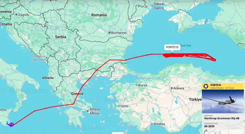 Misiune a Global Hawk în Marea Neagră - Foto: ItaMilRadar