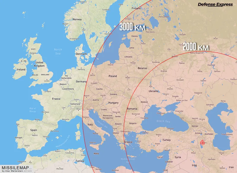 raza de acțiune a rachetelor Iranului - Foto: Defense Express