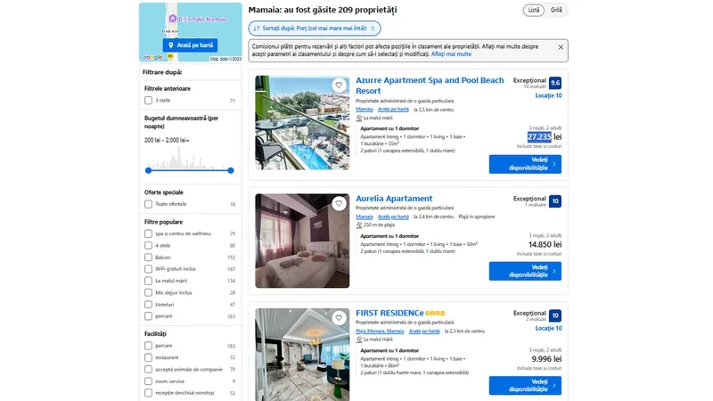 Vacanță last-minute de 1 Mai pe Litoral? În Mamaia, te poate costa și 5.500 € doar cazarea - Foto: captură ecran Booking
