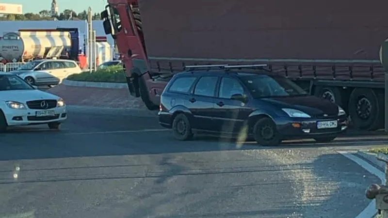 Șoferul drogat s-a suit cu TIR-ul pe spațiul verde dintr-un sens giratoriu Foto: Facebook