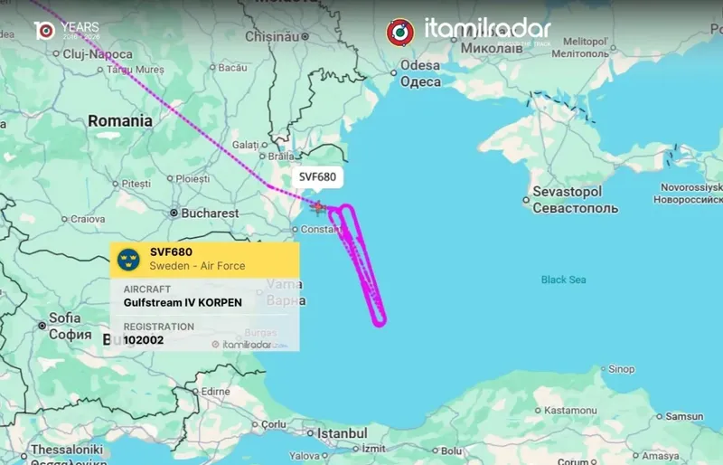 Traseul avionului suedez - FOTO itamilradar.com