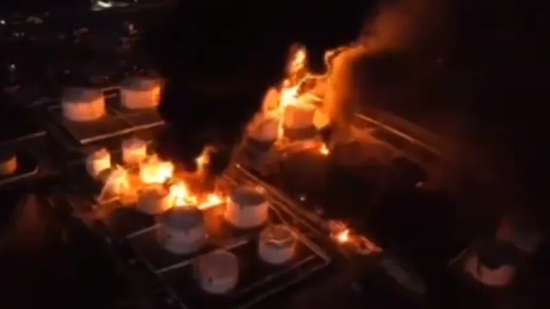 Arde Crimeea, după un atac ucrainean asupra terminalului petrolier Feodosia. Evacuări în masă - Foto: X/ @JarekKuczko - Captură foto