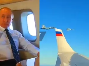 Putin pleacă ca la război la funeraliile lui Raisi, escortat de 4 avioane Su-35 de 306.000.000$ - Foto: Twitter/ @CaptCoronado - Captura foto