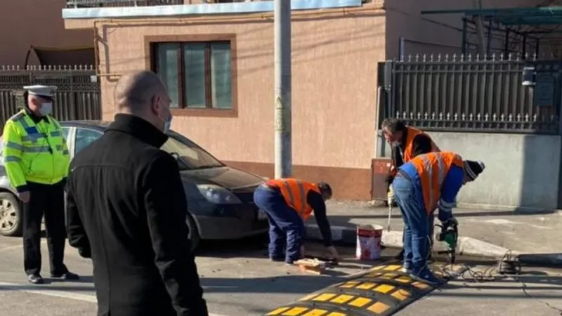 Șapte limitatoare de viteză montate pe strada Mențiunii/FOTO: Facebook/Radu Mihaiu