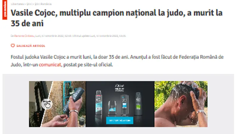 Gafă în Libertatea: au dat un clip cu un luptător într-o știre cu moartea tragică a unui judoka Foto: captură Libertatea
