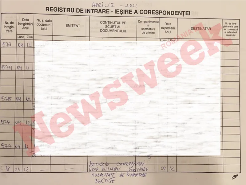 Registrul de intrare-ieșire al documentelor din Ministerul Sănătății